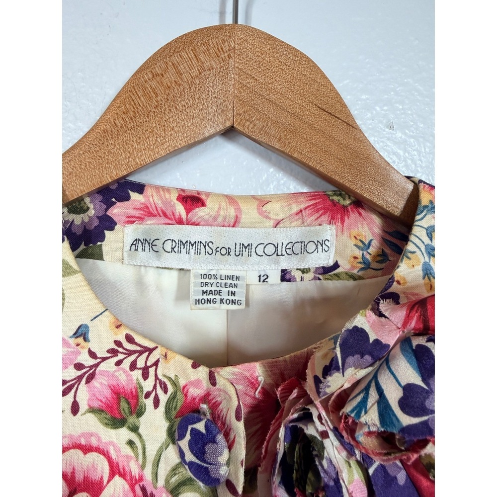 Anne Crimmins Umi Collections Skirt Set Women 12 Pink Floral Silk Linen Vtg 2pc - Picture 5 of 13